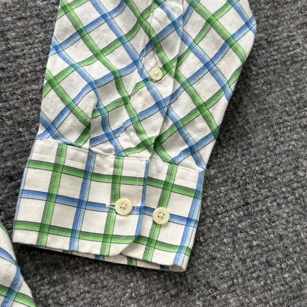 Banana Republic Shirt Mens L Blue Green Check Classic Fit Preppy Office Everyday